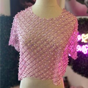 Chic Pink Beaded Women's Blouse